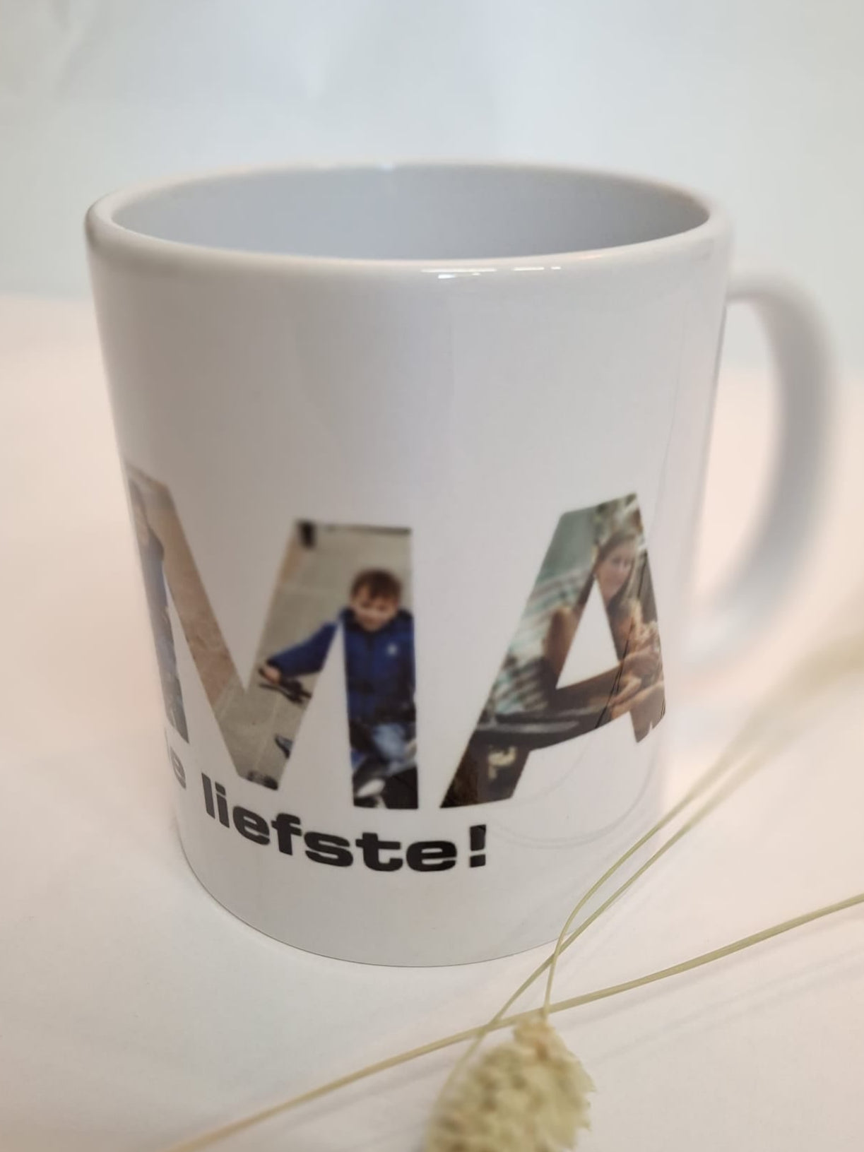 Mok met fotoletters