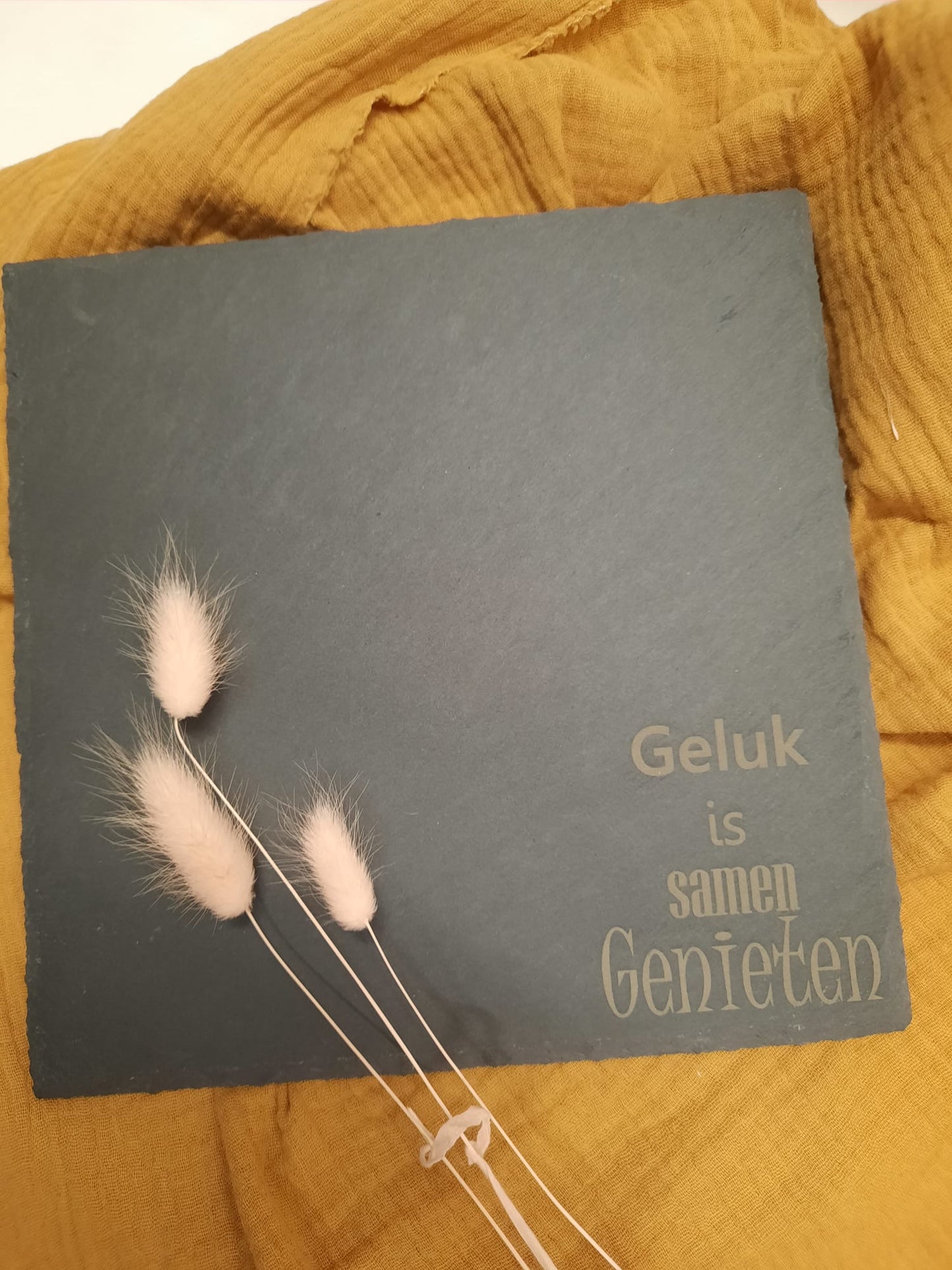 Vierkante serveerplank in leisteen met eigen gravering