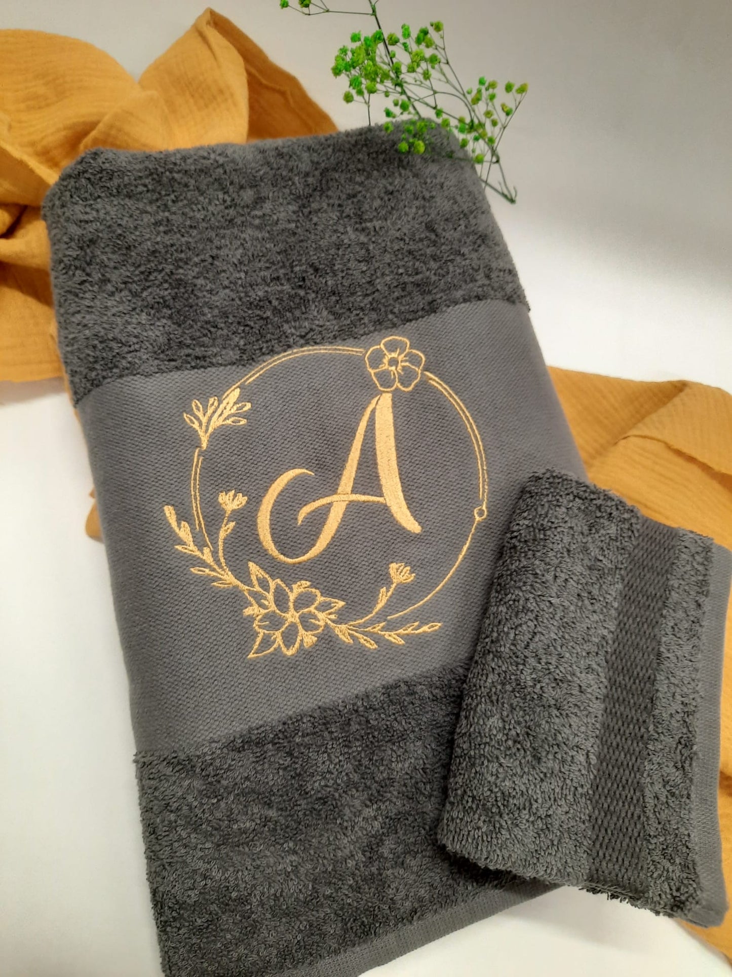 Handdoek met monogram en washandje