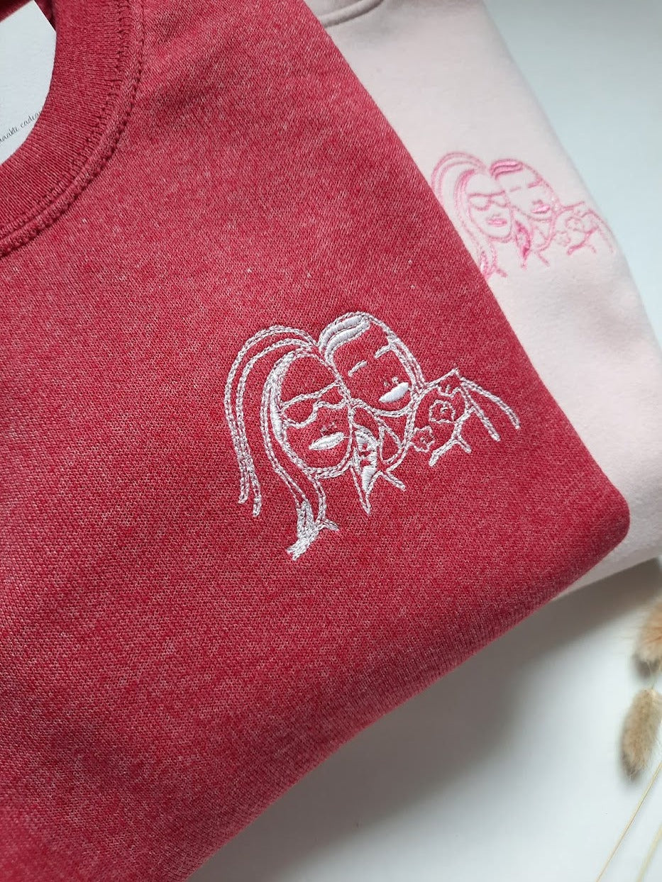 gepersonaliseerde sweater lijntekening geborduurd